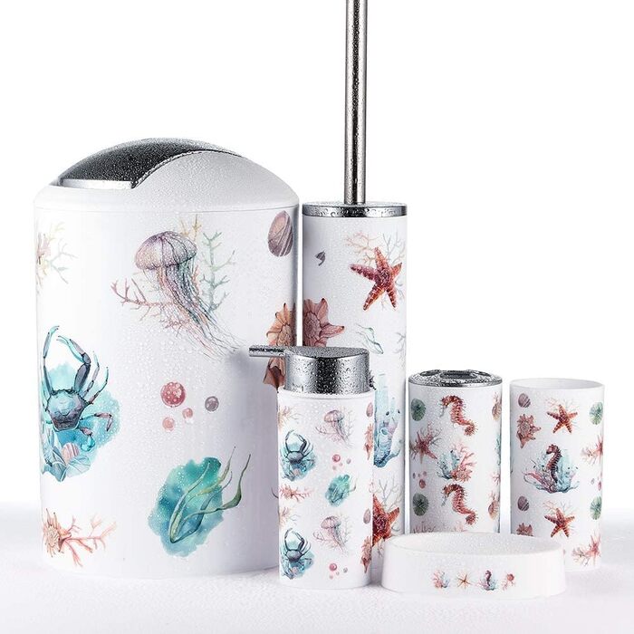 Набір аксесуарів для ванної кімнати Otostar Bambus: миловарка, тримач для зубних щіток, стаканчик, мильниця, тримач для ватних паличок, тримач для туалетного йоржика, сміттєвий бачок (6 предметів)