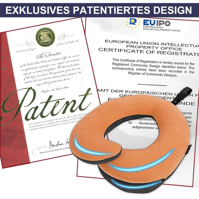 Подушка для шиї у подорожах Buyue, 360° обертання, для тривалих перельотів, комплект з маскою для сну та берушами (для дорослих, до 45 кг)