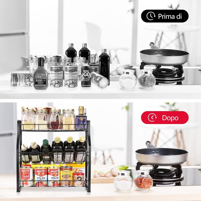 Spice Rack - 3 Tier Countertop Kitchen Organizer Storage Rack Spice Storage Basket, Workbench Storage Basket, Black.