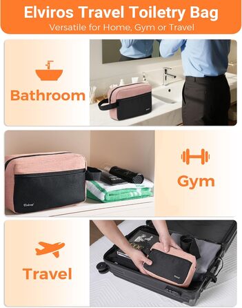 Чоловіча дорожня туалетна сумка, водонепроникна, з кишенею для бритви та ручкою, органайзер для косметики, для спортзалу, душу, ванної кімнати, подарунок для чоловіків, чорно-сіра (чорний & рожевий)