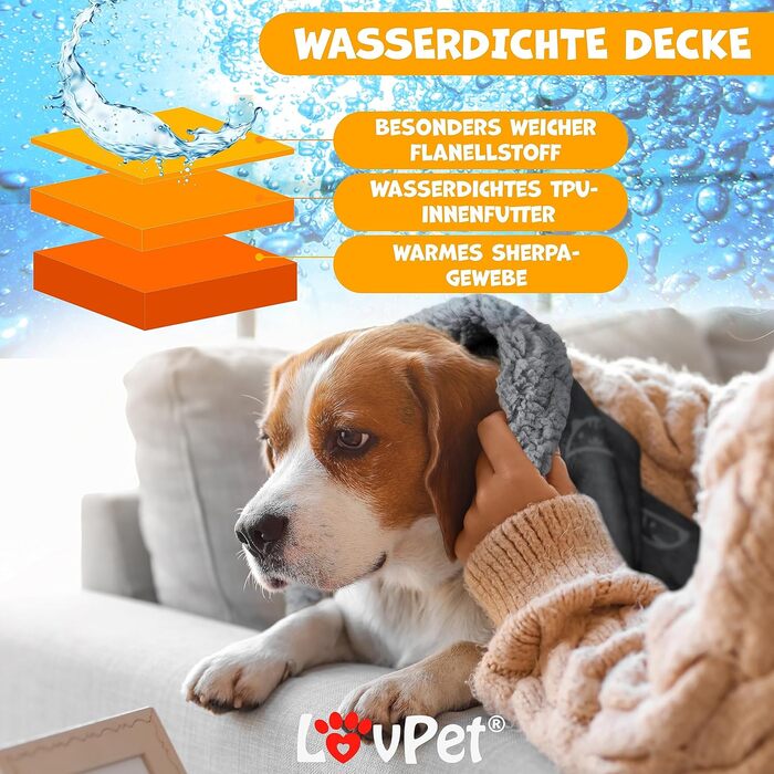 Водонепроникний плед для собак Lovpet® з флісу, плед для домашніх тварин, плед для котів + 3 іграшки для жування, для собак та котів середніх та маленьких порід, 127 x 101 см, L, ручне прання, двосторонній захист дивану