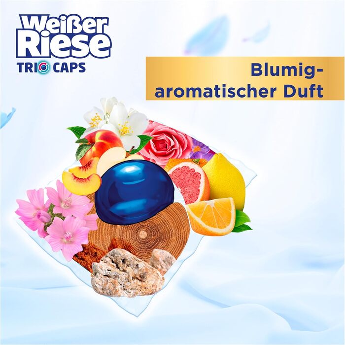 Універсальні капсули для прання Weißer Riese Trio-Caps Aromatherapy Floral Sensation з лотосом, інтенсивний аромат, 120 прань