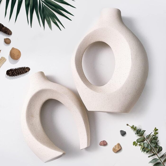 SUKIYPO Ceramic Vase Set - Modern Beige Decorative Vases (Set of 2) for Home, Office & Farmhouse Decor