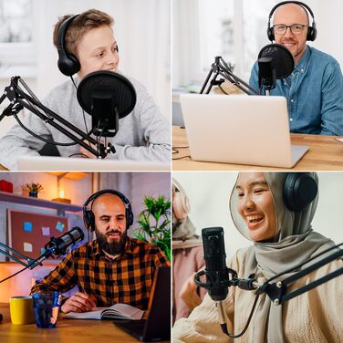 Кріплення для мікрофона на кронштейні, регульоване, чорне, з амортизатором, поп-фільтром, 5 кабельних стяжок. Підходить для запису, подкастів, телевізійних студій