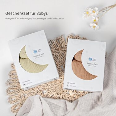 Постільна білизна для дитячого ліжечка Lulumoon з мусліну 100x135: комплект простирадла 100x135 + наволочка 40x60 см з бавовни Oeko-TEX Standard – легка та комфортна постільна білизна для малюків та дітей (муслін-колір, 100x135 см + 40x60 см)