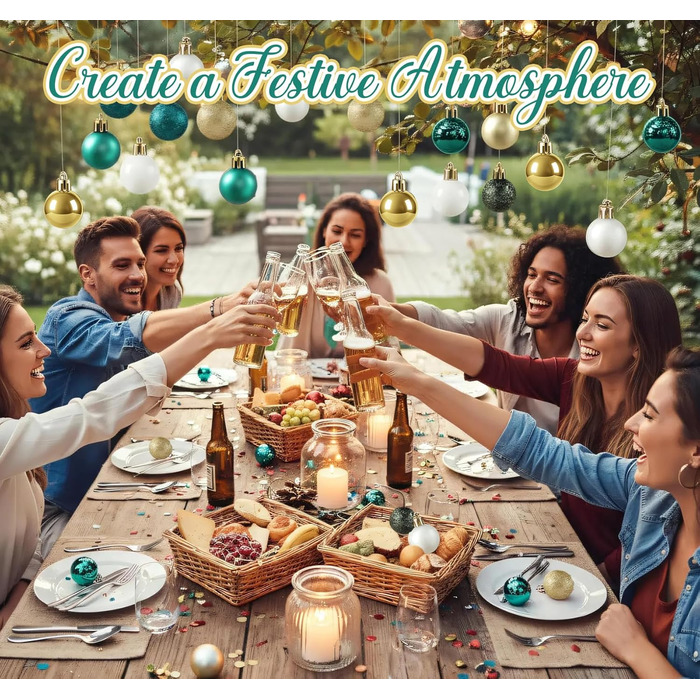 Набір прикрас для ялинки Agoer 100 шт. - кульки для ялинки з блискітками, пластикові, блакитні. Набір ялинкових прикрас для святкування Різдва та Нового року (зелені, золоті, білі, 3-4 см)