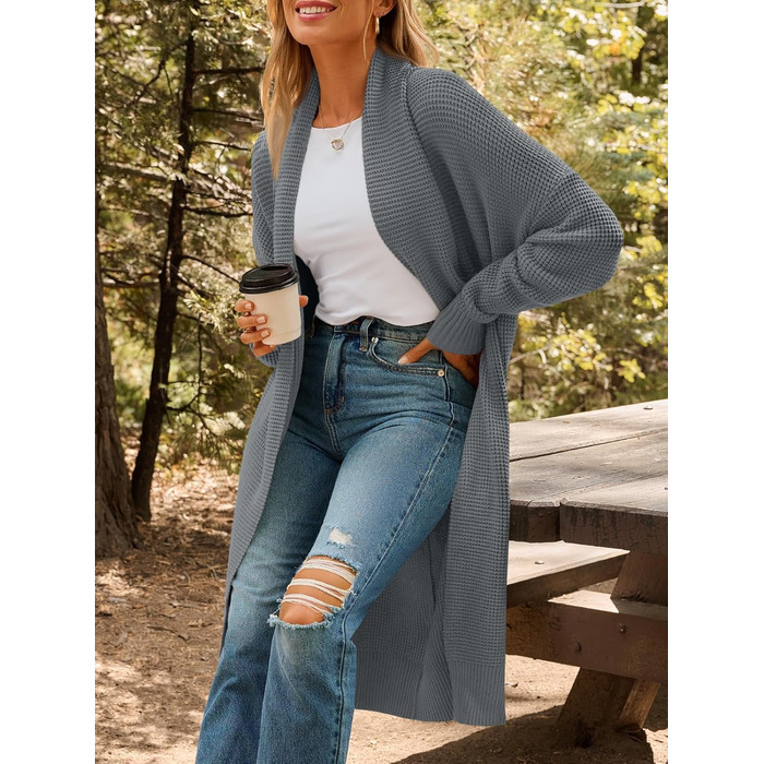 Жіноча в'язана кардиган LILLUSORY, великий розмір, відкритий спереду, зимовий, сірий (L)