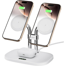 Бездротова зарядка SwanScout для iPhone 17/Air, AirPods Pro 3/2, 2 телефони (біла)