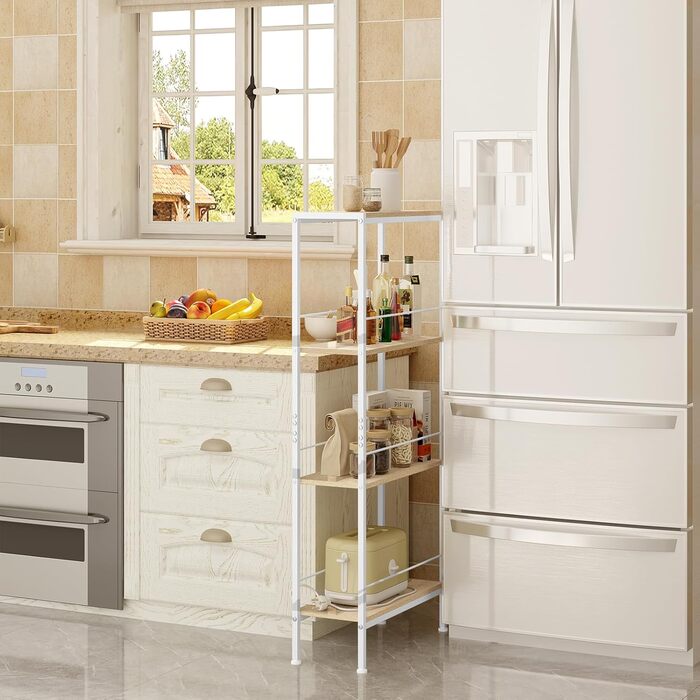 WOLTU 4-Tier Corner Shelf - White Oak & White Finish
