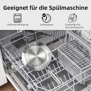 Пательня нержавіюча сталь 28 см, індукційна, довговічна, з ручками з нержавіючої сталі, легке очищення для всіх плит