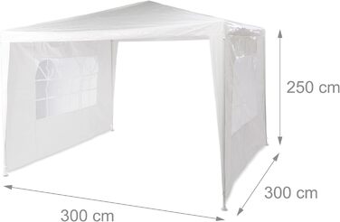 Relaxdays Gazebo 3x3 m, 2 Side Panels, Metal Frame, PE Fabric, Windows, Festival Party Tent, Enclosed, (White)