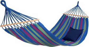 Гамак AMAZONAS Aruba Juniper, водостійкий, UV-захист, 210x80 см, до 180 кг, синьо-смугастий