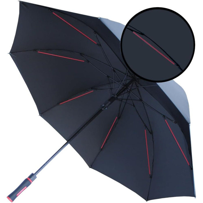 COLLAR AND CUFFS XL Golf Umbrella - Windproof, Fiberglass Ribs - Red & Black - Automatic Open/Close - 154cm