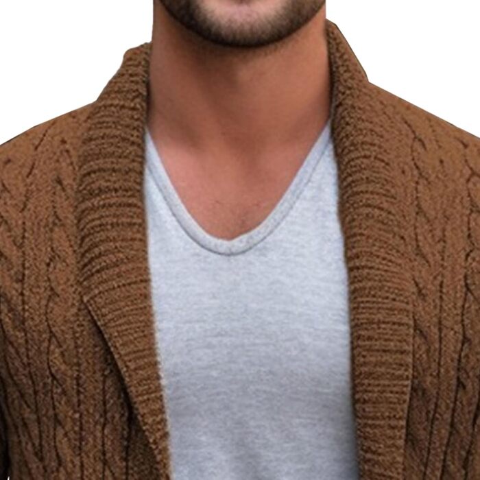 Чоловіча в'язана жилетка з коміром-шарфом, в'язана жилетка на ґудзиках, в'язана жилетка з перекрученим в'язанням, стильна жилетка (колір: верблюжий, XXL)