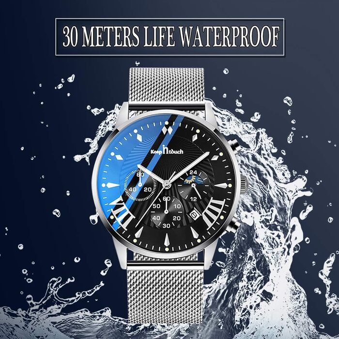 Чоловічий годинник Mode Herren Uhren - водонепроникний аналоговий кварцовий годинник зі сталевим браслетом Mesh. Срібно-чорний колір.