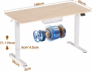 JUMMICO Height-Adjustable Desk 140x60cm, Standing Desk (71-119cm), Electric Height-Adjustable Desk with 2-Memory Control and Anti-Collision Function (Beige) Beige 140 x 60 cm