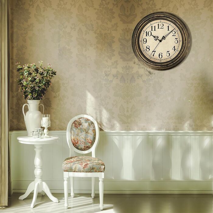 Plumeet Extra Large Wall Clock Classic 40.6cm, Quiet Retro Wall Clock without Ticking Sounds for Living Room - Bedroom - Battery Powered (Arabic Numerals)