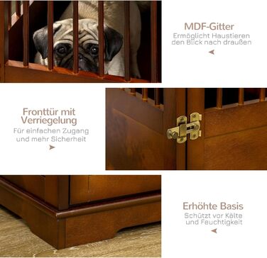 Клітка для собак PawHut, переноска для тварин, собача будка для середніх собак, переноска для собак в приміщенні, клітка для тварин з замком, коричнева, 80,5 x 59,5 x 67,5 см