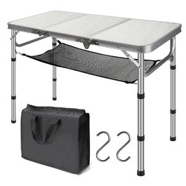 Складаний туристичний стіл CPROSP 90x40 см, регульована висота 26-70 см, срібний