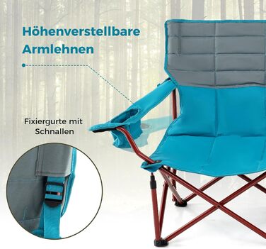 Крісло для кемпінгу Costway: складане, з регульованими підлокітниками, тримачами для напоїв та сумкою, вантажопідйомність 272 кг, для відпочинку, риболовлі, пікніків (зелене, блакитне)