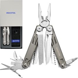 ROCKTOL 19-in-1 Multifunction Pliers - Titanium Coated EDC Tool with Safety Lock & Nylon Sheath - Gift for Men
