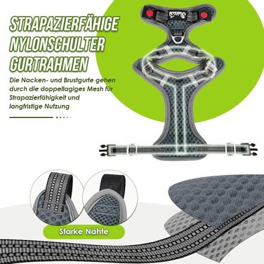 Шлейка для собак маленьких та середніх порід, Air Mesh дихаюча, з м'якою ручкою та замикаючими карабінами, анти-вислизаюча, світловідбиваюча, для цуценят (Сірий, M)