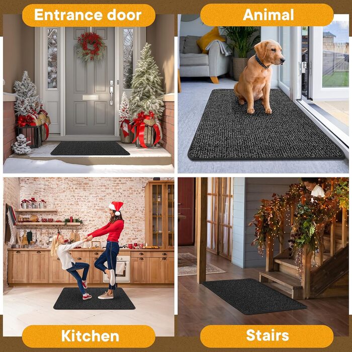 Привратний килимок Mibao 40 x 60 см, вологопоглинаючий та протиковзкий килим для вхідних дверей, для взуття та лап тварин, колір вугільний сірий