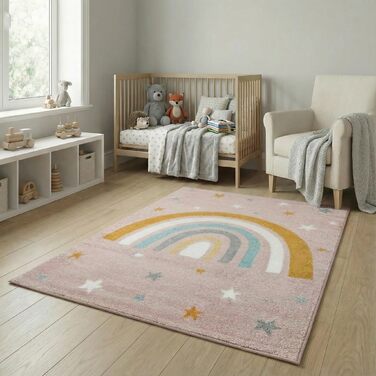 Дитячий килим Kinderteppich DOTS бежево-рожевий 80x150 см, Öko-Tex, для дівчаток в кімнату