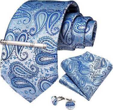 Набір краваток DiBanGu для чоловіків: візерунок пає, краватка, кишеньковий хустинка, краваткові застібки, для весілля та ділових зустрічей (небесно-блакитний)