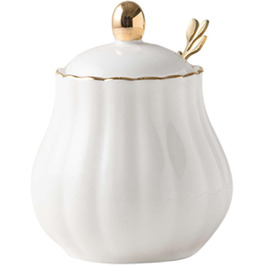 Ceramic Sugar Bowl with Spice Jars, Solid Color Sugar Bowl with Lid and Spoon, Ceramic Sugar Storage Jar, Porcelain Sugar Pot (White)