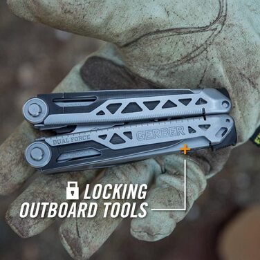 Gerber Multi-Tool with 12 functions, Dual Force, includes holster, with one-hand opening and frame-lock locking mechanism, overall length: 12 cm, 30-001613