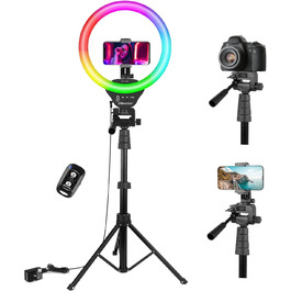 Кільцеве світло UBeesize 12 дюймів RGB з штативом 170 см та пультом, 3 кольори та 35 RGB ефектів, регулювання яскравості. Ідеально для селфі, трансляцій, макіяжу, Tik Tok, YouTube