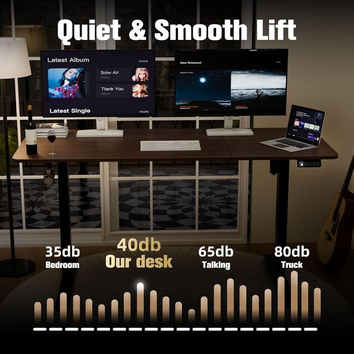 Ergonomaker Electric Height Adjustable Desk 80x60cm - Compact Standing Desk with 2-Section Tabletop, Adjustable Desk for Home Office (White Frame + Walnut Tabletop)