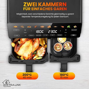 Фритюрниця Extralink 1400W з гарячим повітрям, 4.2L, 10 функцій приготування, LED-дисплей, економна, 90% менше жиру