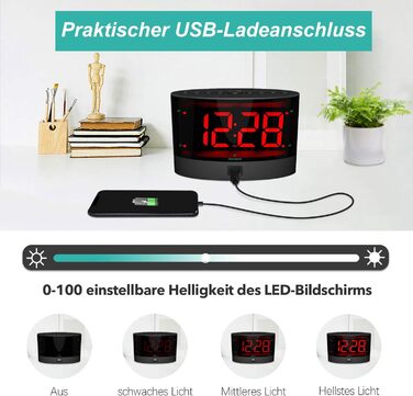 ANJANK Very Loud Alarm Clock with Wireless Vibration, Bed Shaker for Deaf/Hard of Hearing/Deep Sleepers, Dual Alarm, Dimmer, Battery Backup, USB Charger, Large Digital LED Display