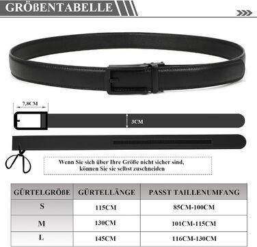 Чоловічий шкіряний ремінь JasGood з автоматичною пряжкою, 33 мм, для костюма, офісний, повсякденний (чорний, 115 см, обхват талії 85-100 см)