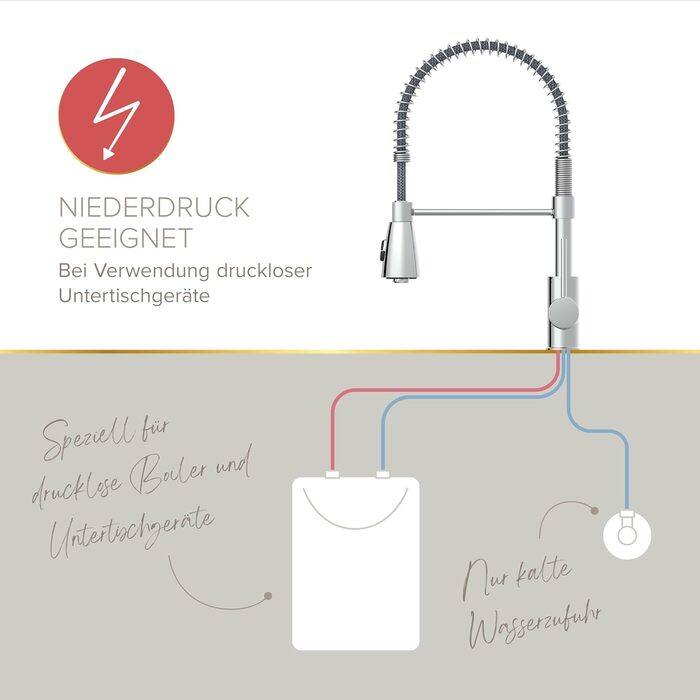 Кухонний змішувач Lenz KALANI² в стилі - з регульованою поливальною насадкою - проста установка та якісна обробка - 46070322 (Низький тиск, Хром)