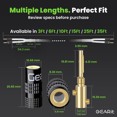 Акустичний кабель GEARit OFC 2 x 2,5 мм² (14 AWG), 1.8м, Hi-Fi аудіо кабель для колонок з позолоченими банановими роз'ємами, білий