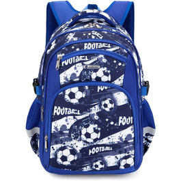 Дитячий рюкзак Cusangel для дівчаток та хлопчиків, ергономічний, регульований, водостійкий, з нагрудним ременем (синій, з футбольною тематикою)