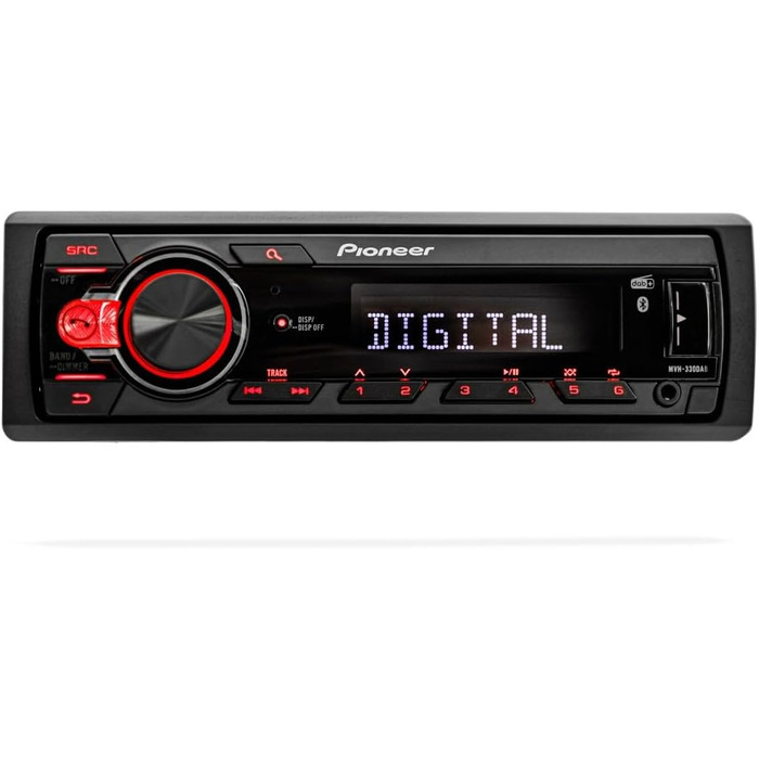 Автомагнітола Pioneer MVH-330DAB 1DIN з RDS, DAB+, USB, AUX, Bluetooth, компактна