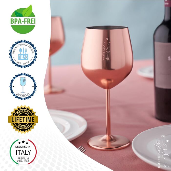 Набір келихів для вина Gusto Nostro з ніжки з нержавіючої сталі (4 шт.) 540 мл, рожеве золото, для шампанського та коктейлів