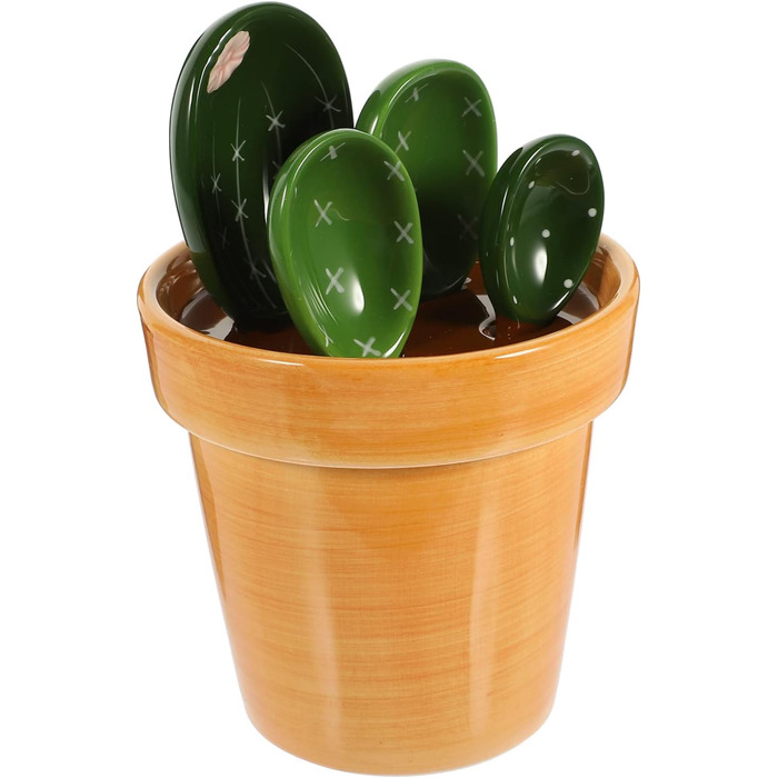 Cabilock Kitchen Measuring Spoon Set Ceramic Cactus Measuring Spoons: 1 Set Cute Measuring Cups and Spoons Porcelain - - Spoon with Holder for Baking Salt Sugar Nuts Dry Ingredients a Kitchen Gadget