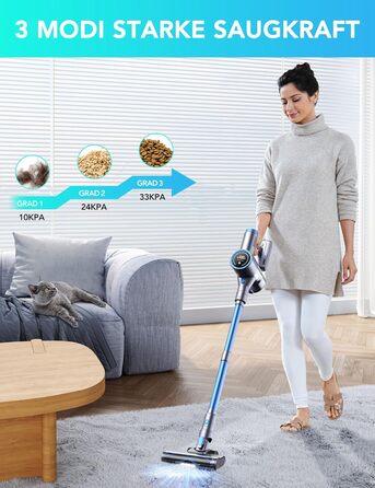 Greenote GSC60 Бездротовий акумуляторний пилосос, 33000Pa, з сенсорним екраном, до 40 хв роботи, 10 в 1, тихий, для твердих поверхонь, килимів, шерсті тварин