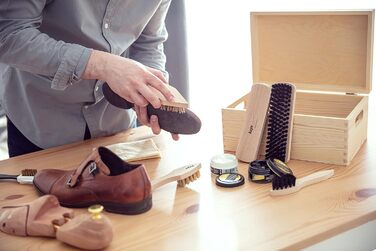 Kaps Complete Shoe Cleaning and Care Set | 9-Piece Shoe Care Set for Leather Boots and Shoes | Shoe Cleaning Kit Packaged in a Wooden Gift Box
