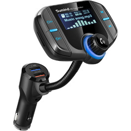 Bluetooth FM трансмітер з дисплеєм 1,7 дюйма та двома USB-портами, чорний