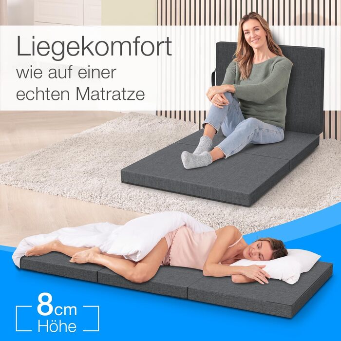 Складаний гостьовий матрац ELONEO maxVitalis 140x200 см з чохлом, 8 см, ортопедичний, складаний матрац для гостей і подорожей, знімний чохол, придатний для прання, для ліжка та дивана