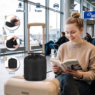 Подушка для подорожей Kobete з ефектом пам'яті (Memory Foam) для шиї, набір для сну в літаку, авто та поїзді: з 3D-маскою, берушами та сумкою, чорна