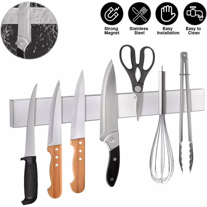 Ninonly Magnetic Knife Rail No Drilling Magnetic Knife Rail for Knives 40cm (16 inch) Self-Adhesive Magnetic Knife Strip Magnetic Knife Holder Wall Mount for Knives Kitchen Utensils Tools
