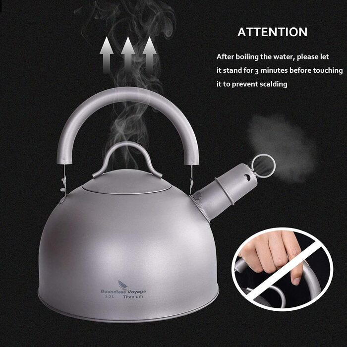 Чайник для плити iBasingo Titan 2L з свистком, легкий, велика ємність, для кемпінгу, кухні, дому. Ti3097D