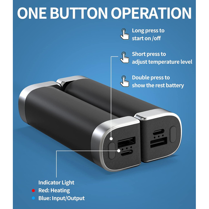 Електричні грілки для рук 5000mAh, 2 шт. - багаторазові, для дітей, на відкритий простір, зимовий подарунок (чорний)